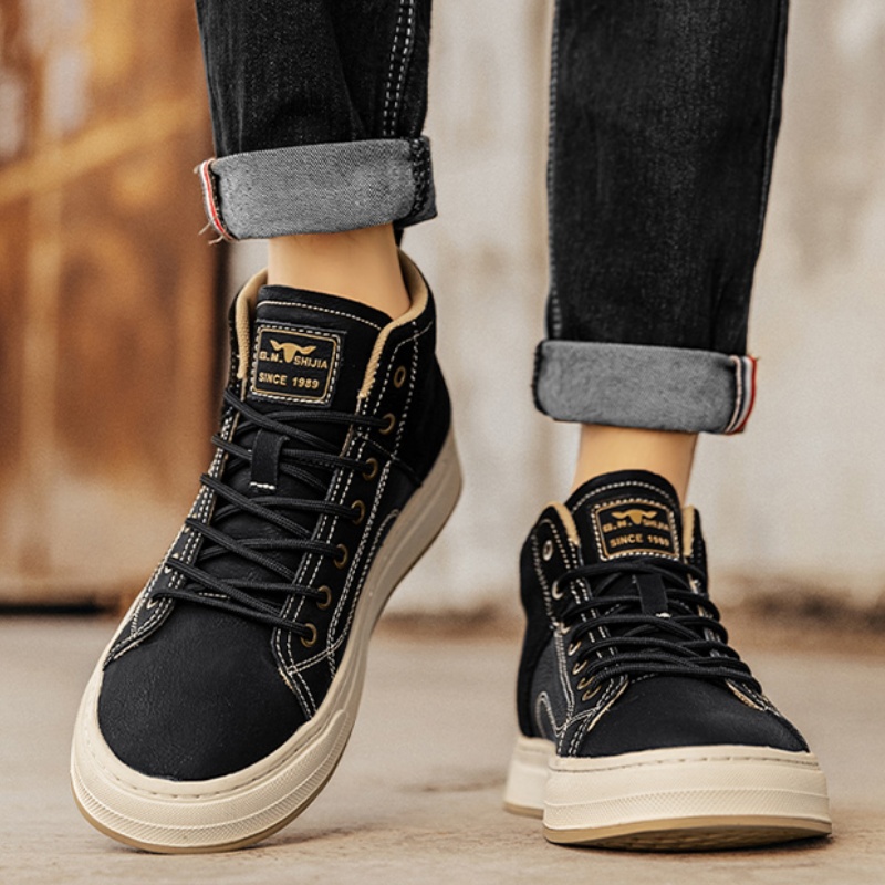 Autumn And Winter Mid-top Board Shoes Soft Leather Retro foto 3
