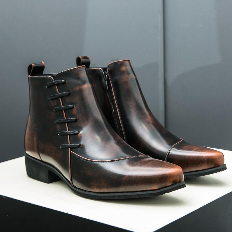 Large Size High-top Shoes Side Zipper Color Matching Leather Shoes Men's British Style foto 3