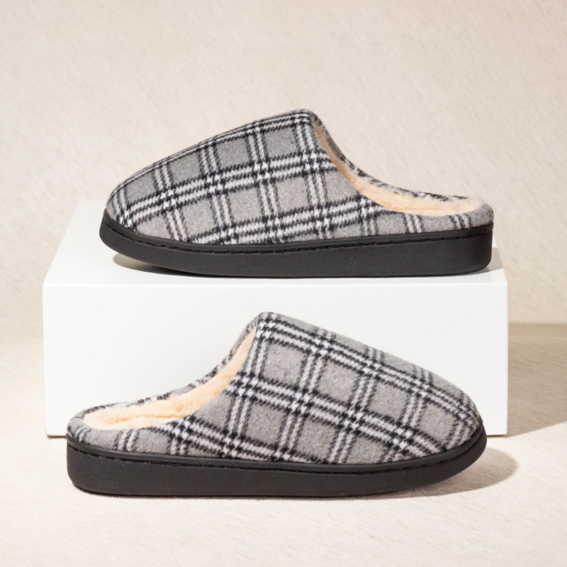 Winter Warm Woolen Plaid Cotton Slippers foto 4