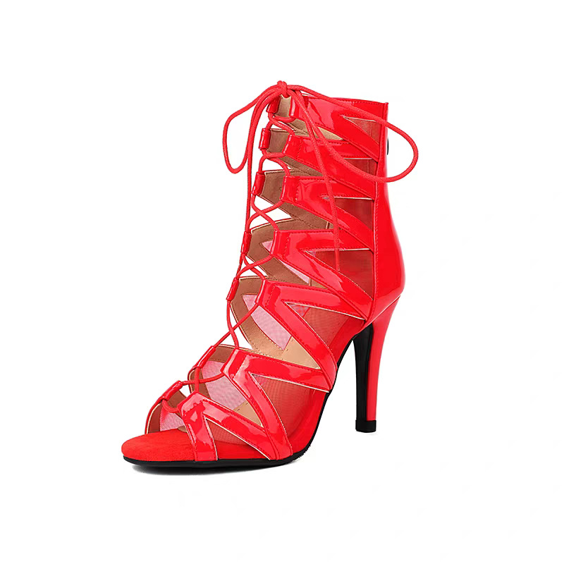 Jazz High Heels Belt Buckle Hollow Mesh Peep Toe Booties foto 3