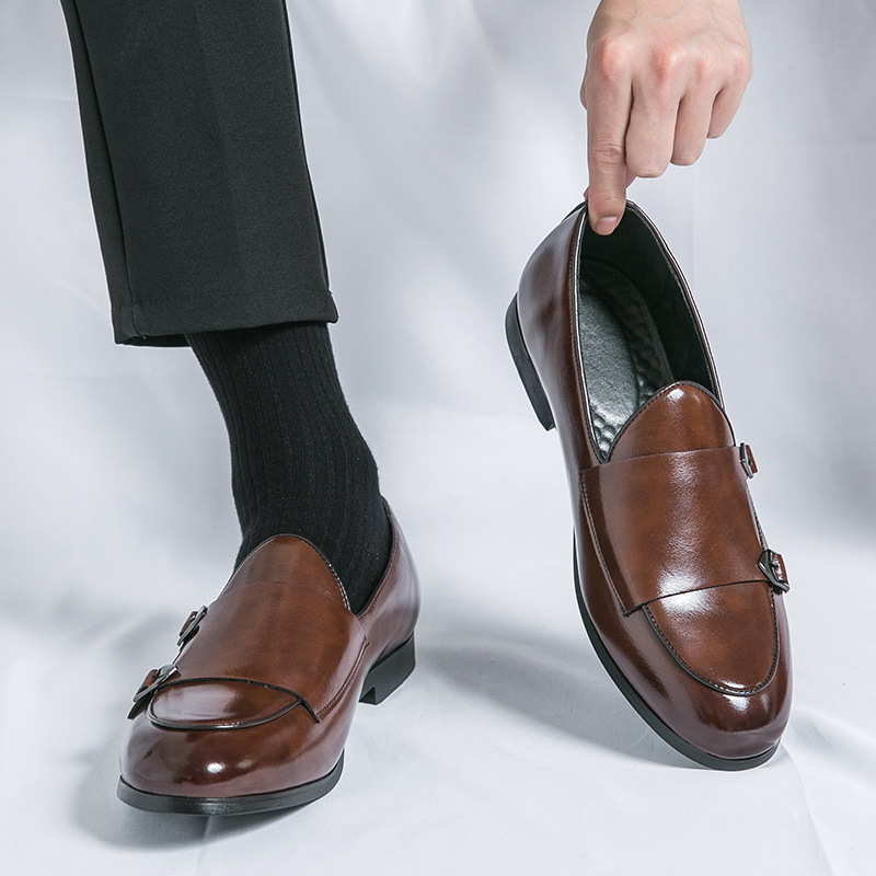 Autumn Men's Leather Shoes Double Buckle New foto 4
