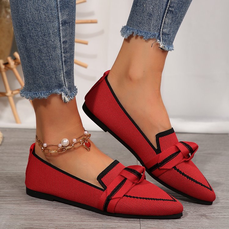 Knitted Mesh Bow-Tie Pointed-Toe Flat Womens Shoes foto 4