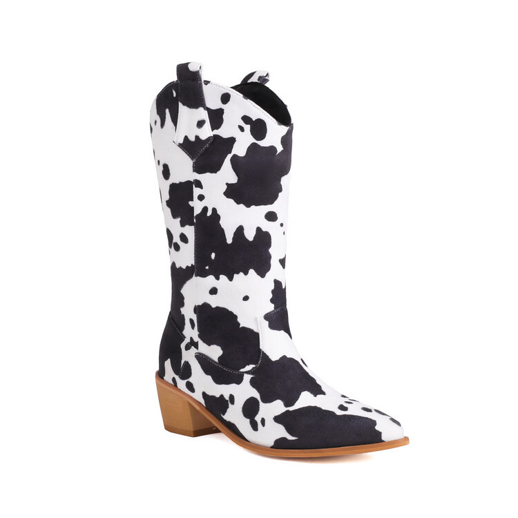 Women's Leather Boots With Cow Print Suede And Stylish foto 4