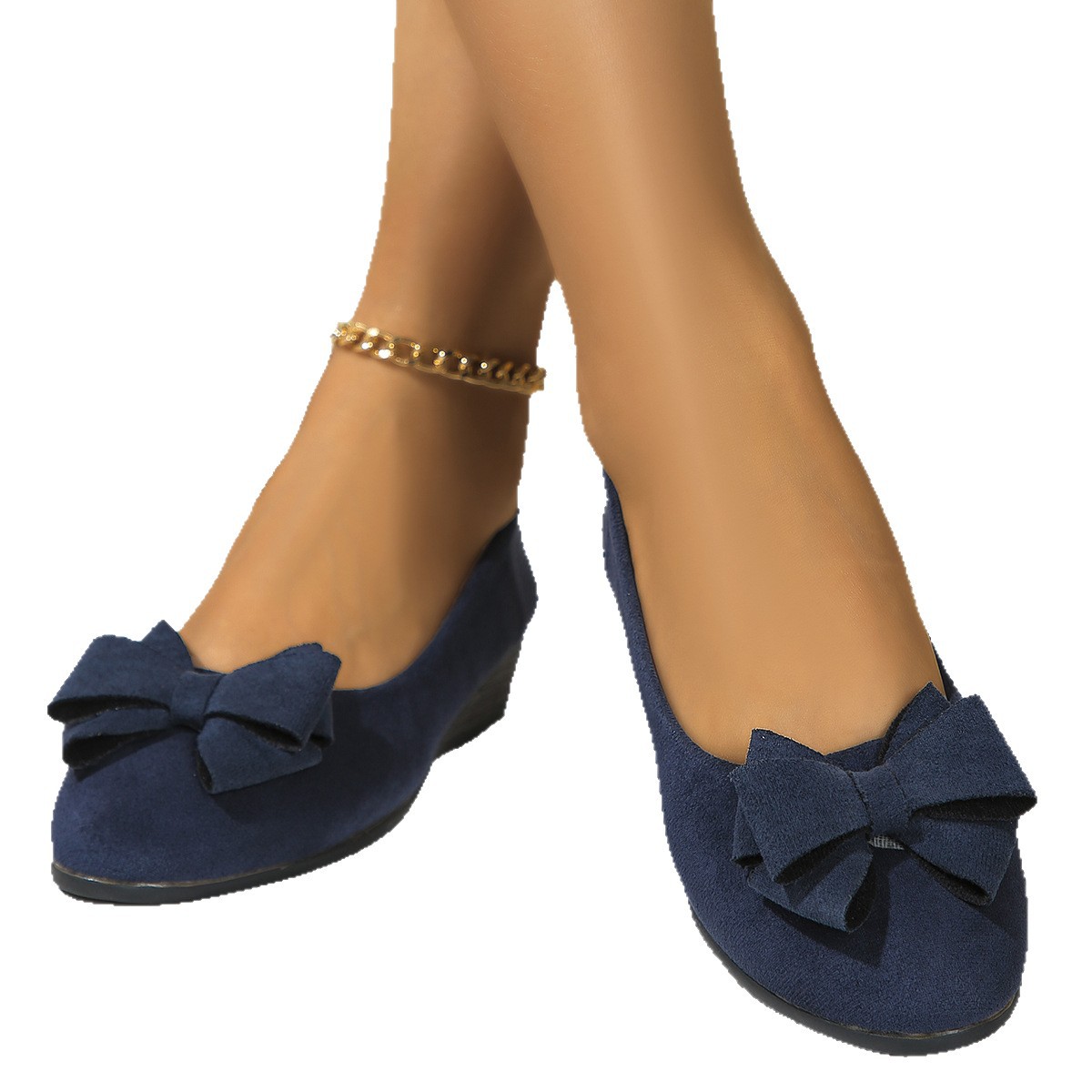 Womens Suede Bowtie Cross-Strap Slip-On Shoes With Elastic Band foto 4