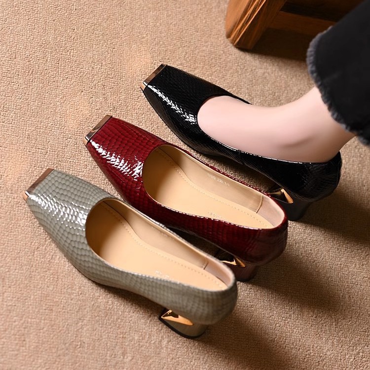Women's French-style Snake-pattern Chunky-heel Versatile Soft-soled Leather Shoes foto 2