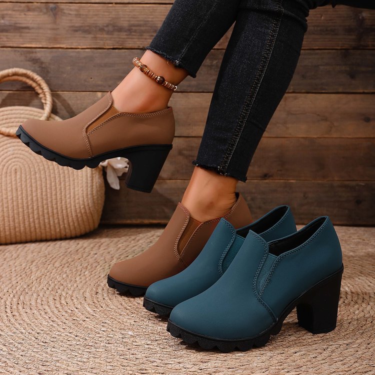 Womens Stylish Chunky-heel Shoes With A Thick Sole And Round Toe foto 4