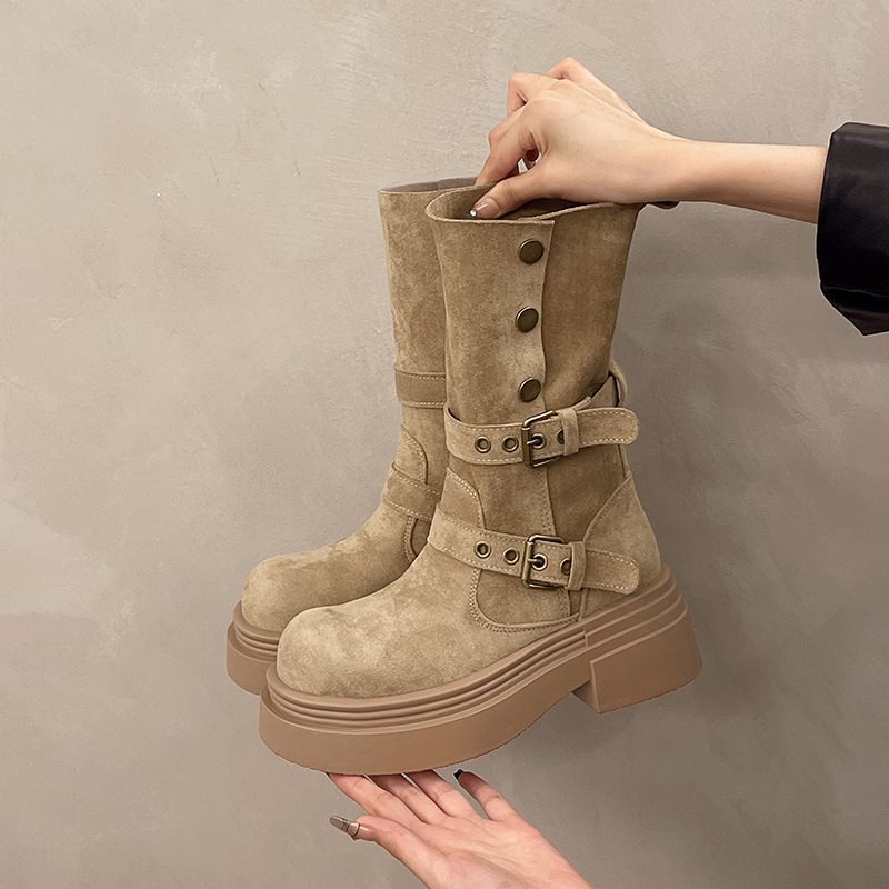 Womens Matte Boots In British Style With Thick Soles foto 2