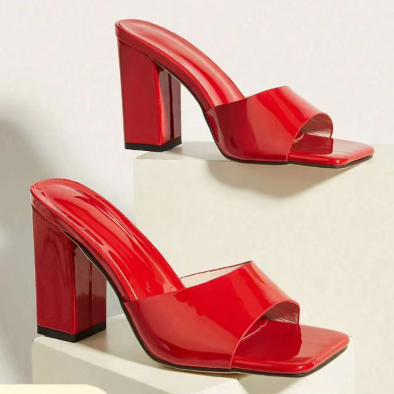 Womens Stylish Block-heel Square-toe High-heel Sandals foto 5