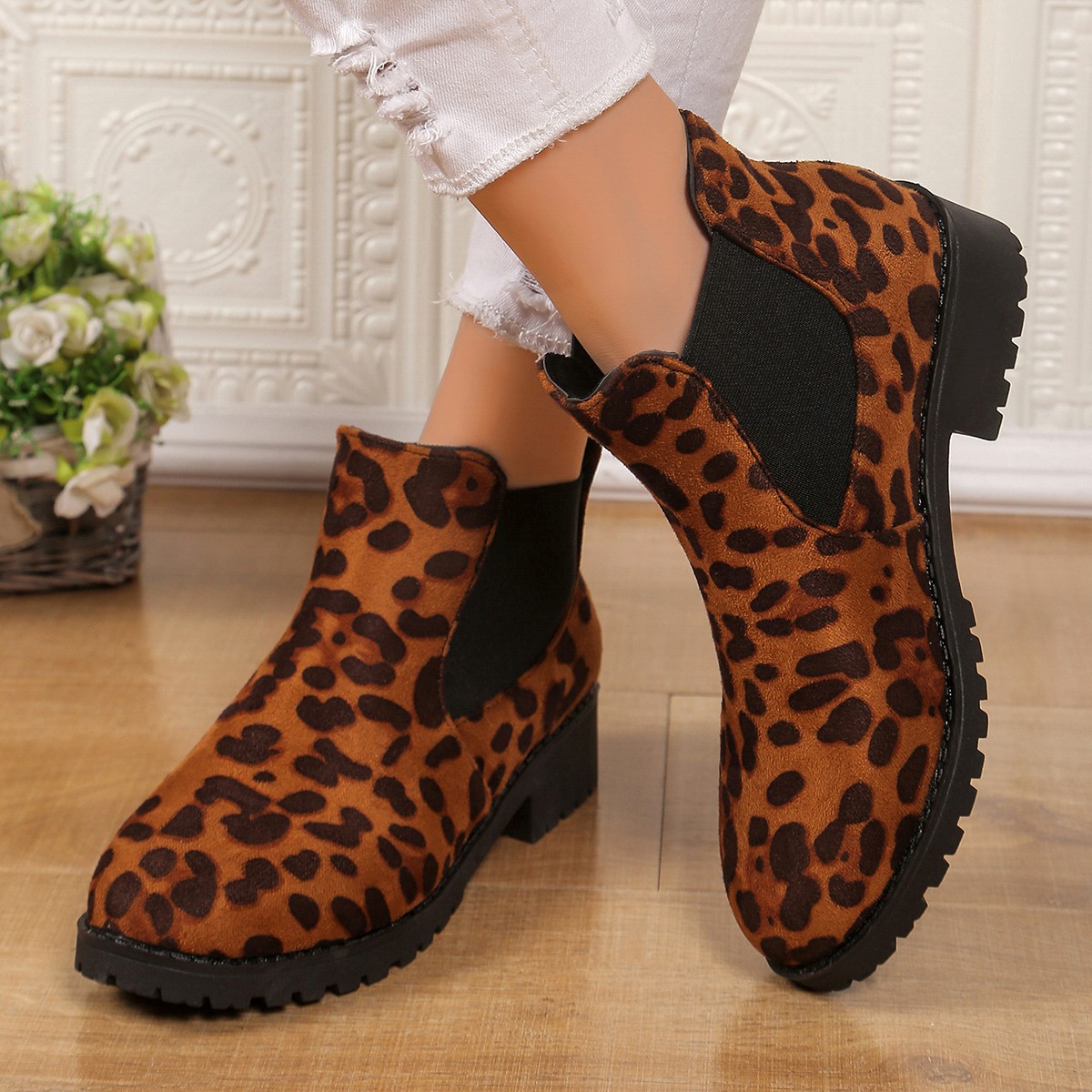New Autumn Mid-Heel Leopard-Print Casual Womens Boots foto 2