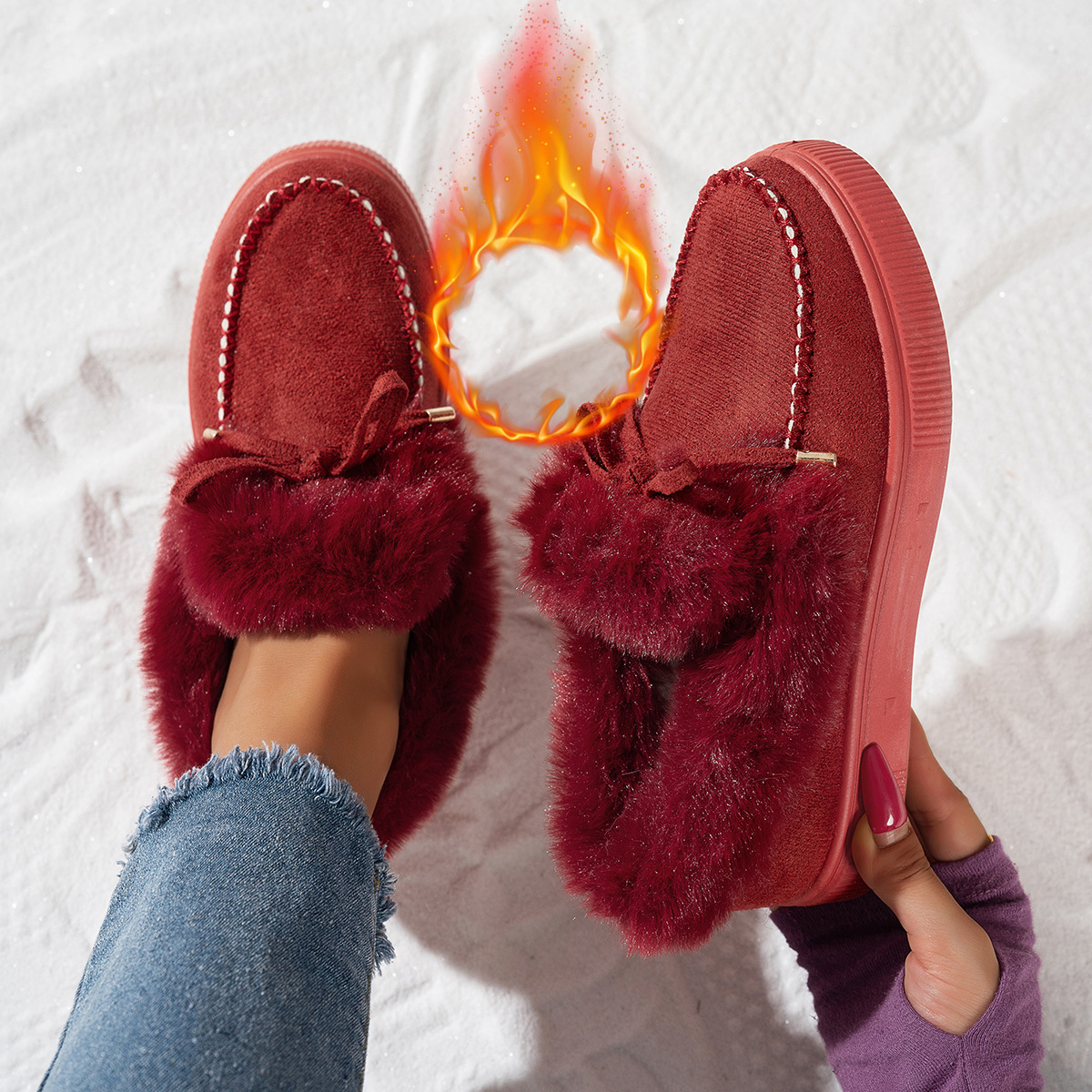 Round Head Thick Bottom Velvet Padded Plus Size Women's Snow Boots foto 2