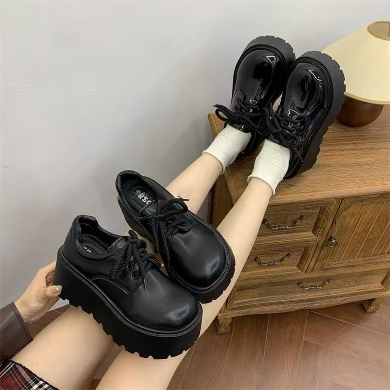 Women's Thick-Soled Retro British-Style Lace-Up Casual Shoes foto 3