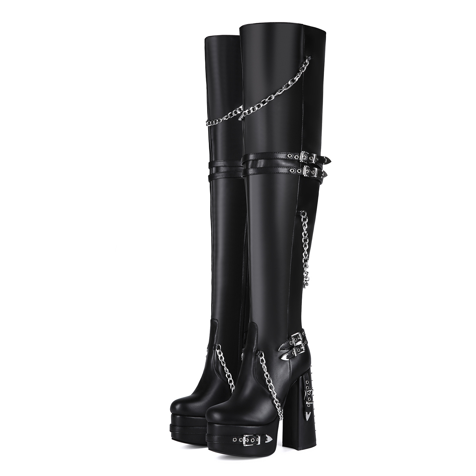 Rivet Punk Gothic Chunky-Heel Over-the-Knee Boots foto 5
