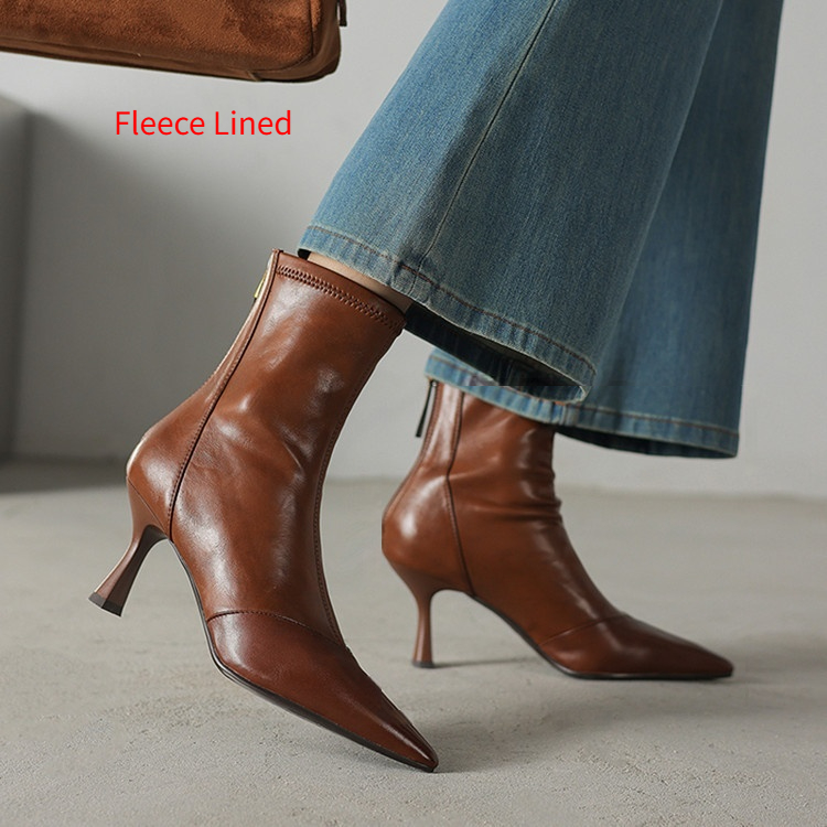 Stiletto-heeled Cowhide Pointed-toe Ankle Boots With A Back Zipper foto 4