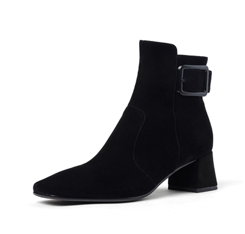 Retro-style Leather Belt Buckle Versatile Square-toe Chunky-heel Ankle Boots foto 4