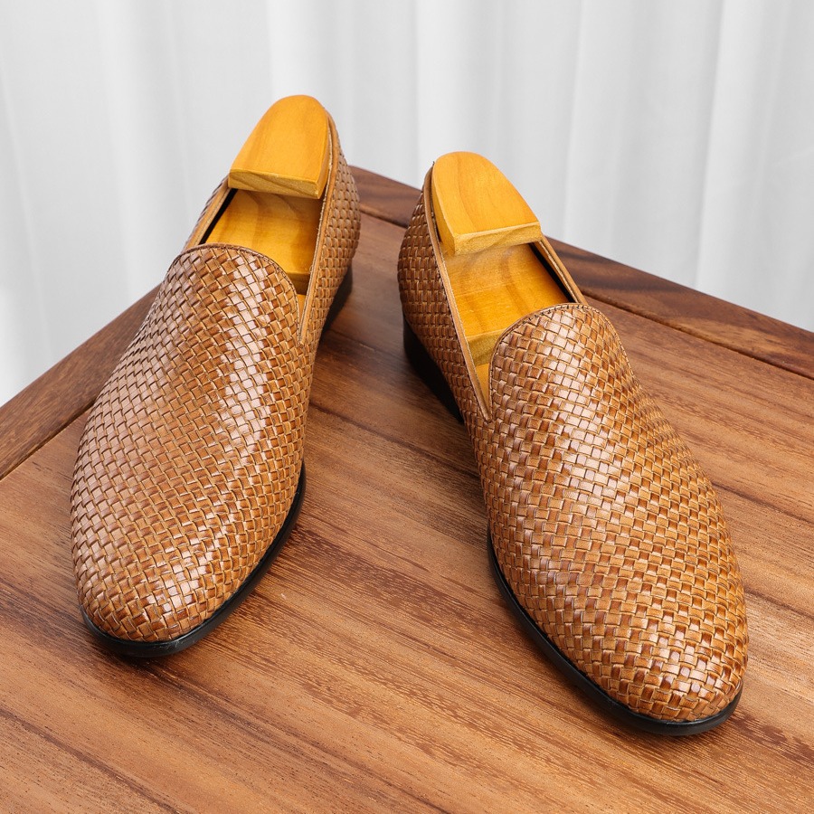 Cowhide Woven Men's Slip-on Business Men's Shoes foto 4