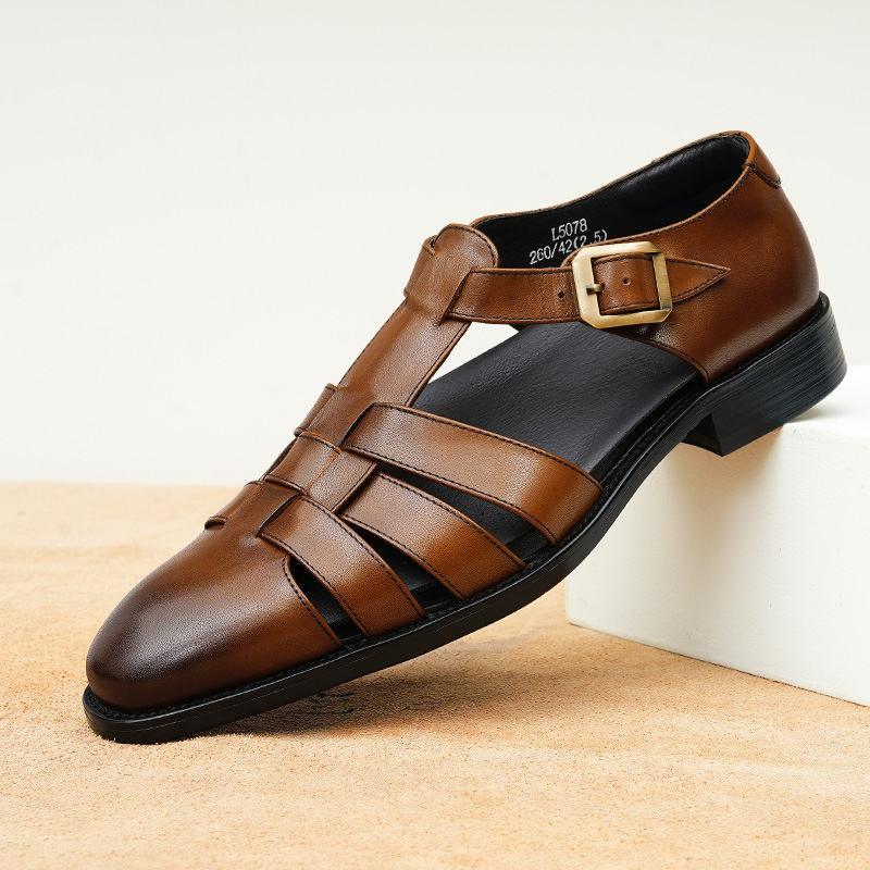Genuine Leather Retro Fashion Business Summer Breathable Men's Shoes foto 4