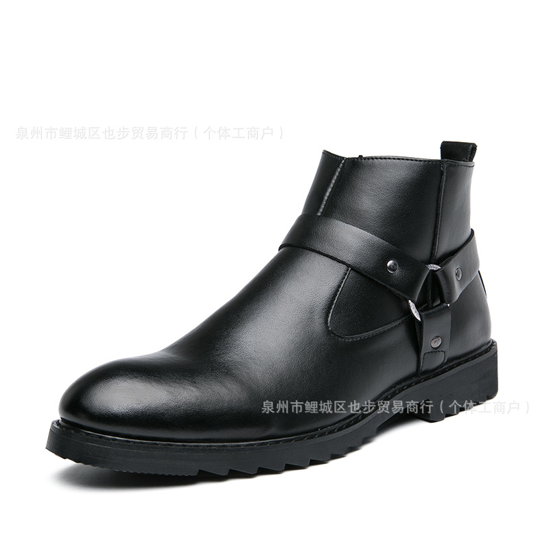 Zipper Pointed British Style High-top Large Size Leather Boots foto 2