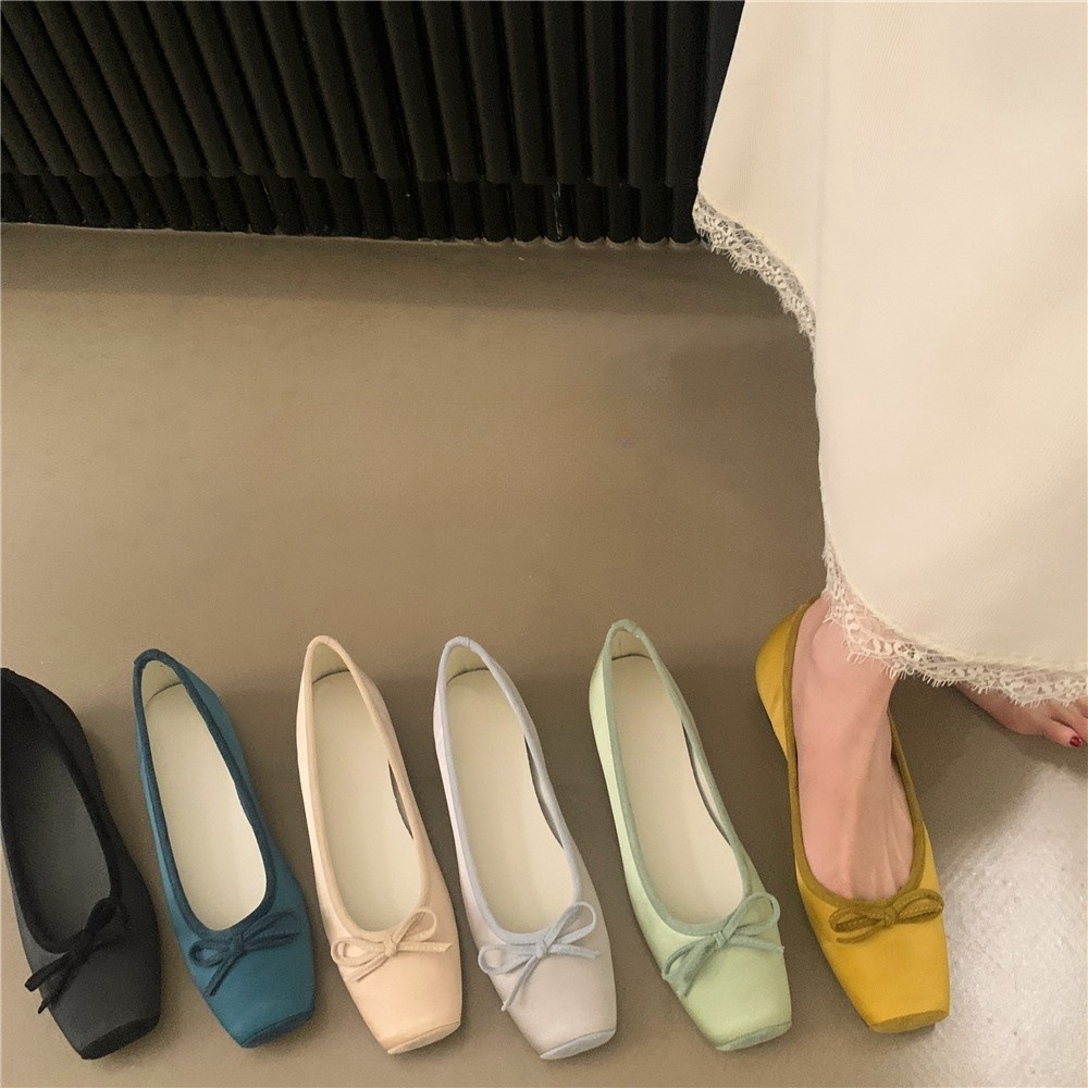Bow Satin Shoes With Hidden Heels Women's New Square Head foto 3