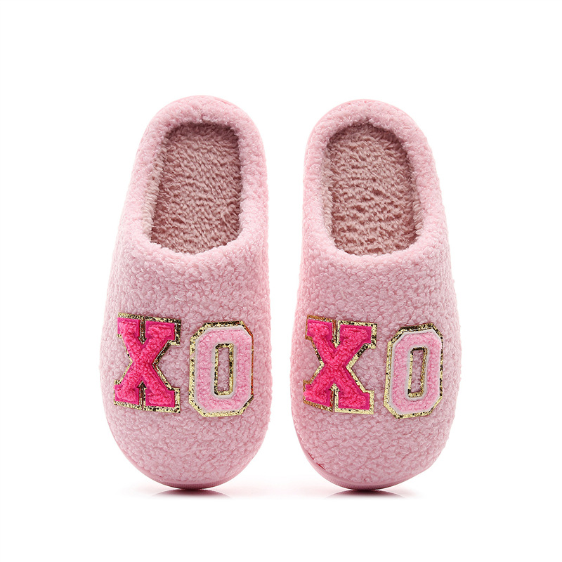 Warm Grid Letter Cotton Women's Slippers foto 2
