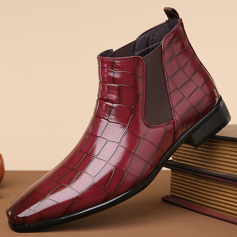 Chelsea Boots Men's 48 High-top Leather Glossy Men's Shoes foto 5