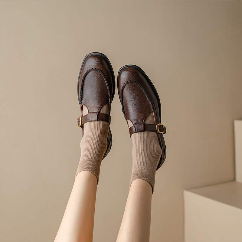 Women's Fashion Retro Leather Mary Jane Shoes foto 4