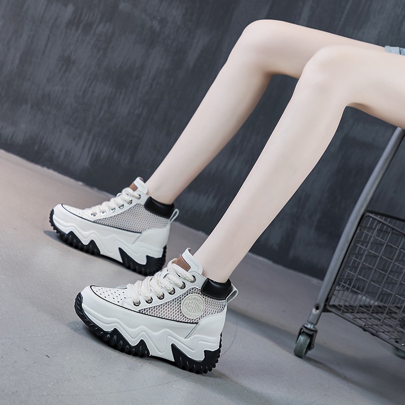 Air-perforated Wedge-heel Height-increasing High-top Casual White Sneakers foto 5