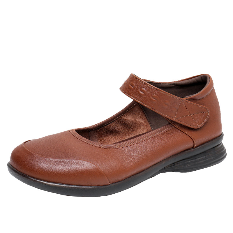 Genuine Leather Single-Strap Velcro Closure Plus-Size Round-Toe Flat Shoes foto 5
