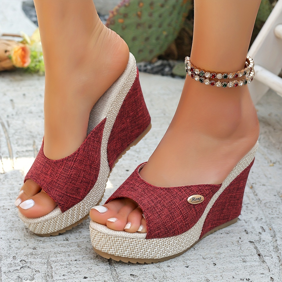 Women's Black Wedge Sandals With Buckle Details, Stylish And Generous foto 5