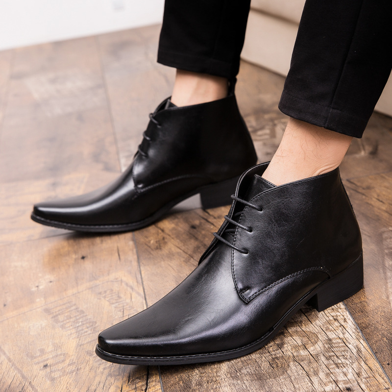 British Men High-top Leather Shoes Pointed Toe foto 5