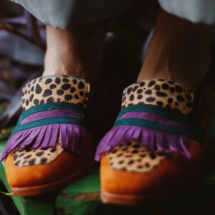 Spring New Square Toe Large Size Tassel Slip-on Shoes foto 3