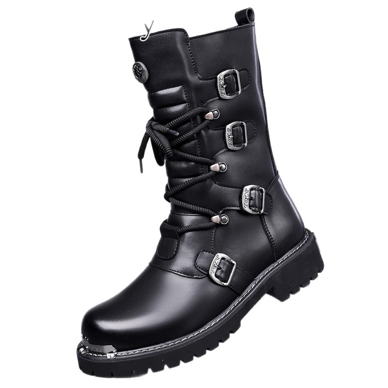 Autumn And Winter High-top Boots Men's Trendy Riding BootsBritish-style Denim Vintage Equestrian Boots foto 3