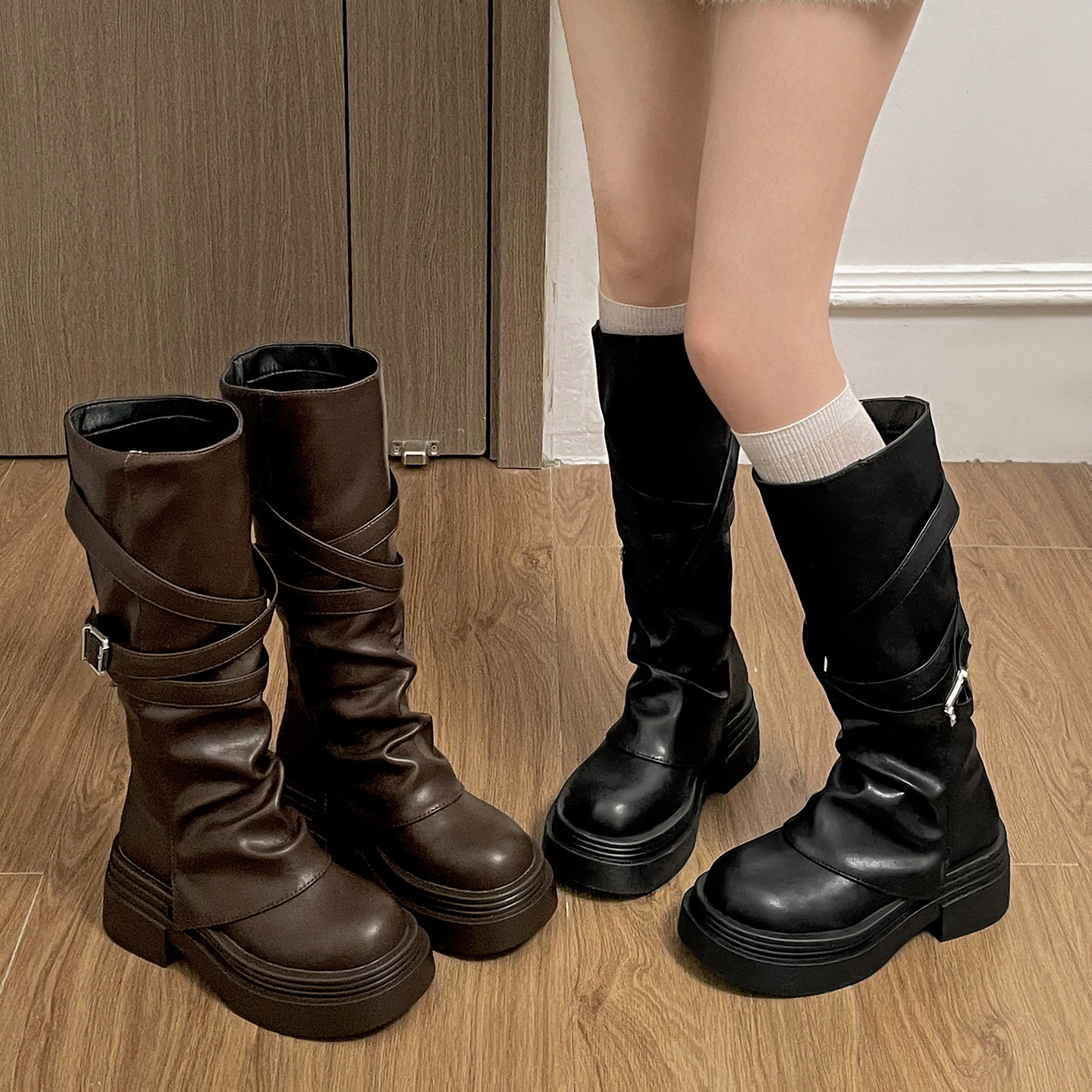 Women's Fashionable Vintage Chunky-Heel Over-the-Knee Boots foto 4