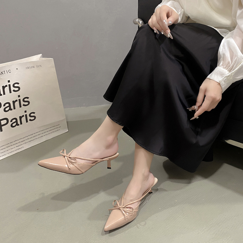 Summer Satin French Style Temperament Half-support High Heel Sandals foto 3