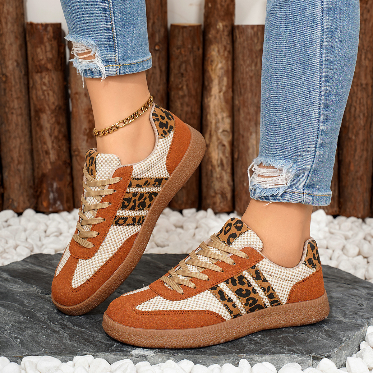 Retro New Arrival Lace-up Color-block Round-toe Contrasting-color Flats