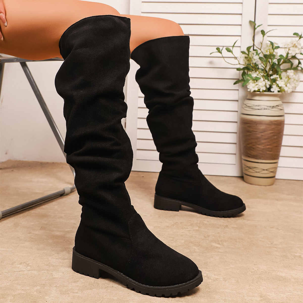 Fleece-lined Winter Low-heel Slip-on Over-the-knee Boots For Women foto 5