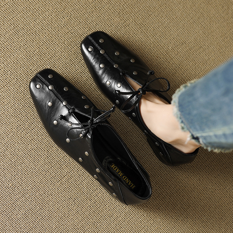 Leather Rivets Mary Jane Elegant Spring Leather Shoes foto 5