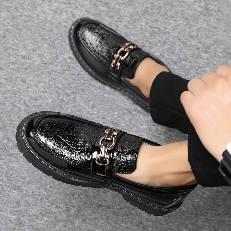 Glossy Casual Men's Youth British Leather Shoes foto 5