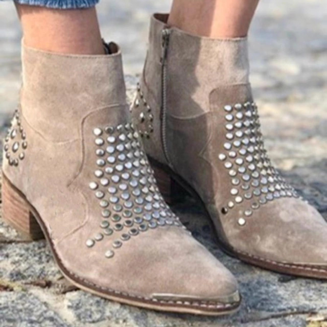 Retro Side Zipper Thick Heel Sequined Rhinestone Large Size Women's Ankle Boots foto 3