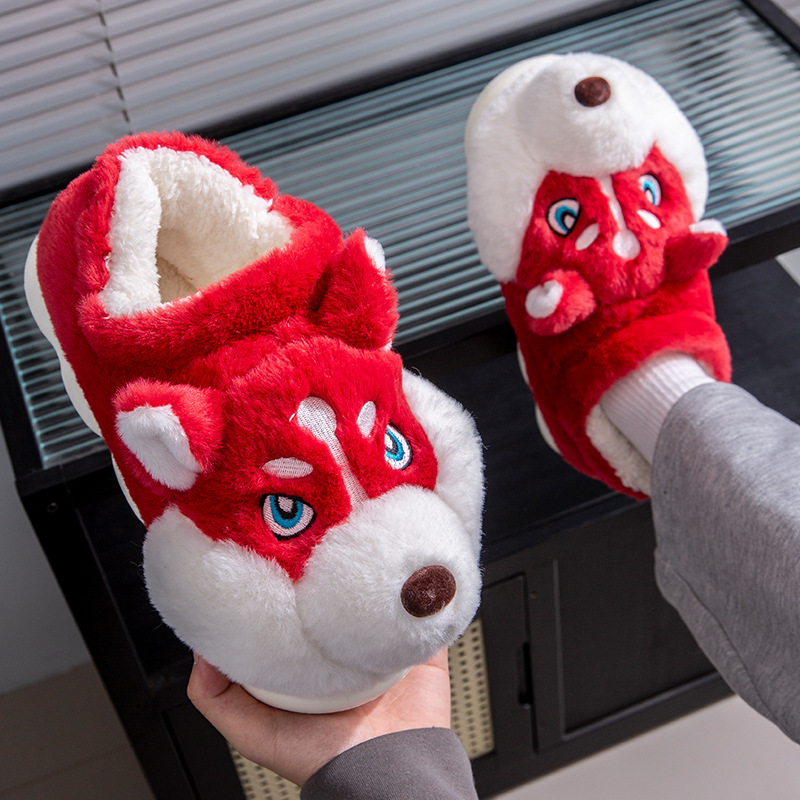 Cute Husky Cartoon Pure Cotton Slippers Men's Style Warm Indoor Slippers For Winter Home Use foto 3