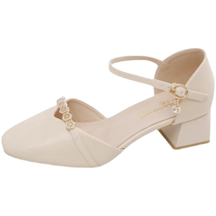 Mid-heel Fairy-style Slingback Soft Leather Square-toe Pumps foto 2
