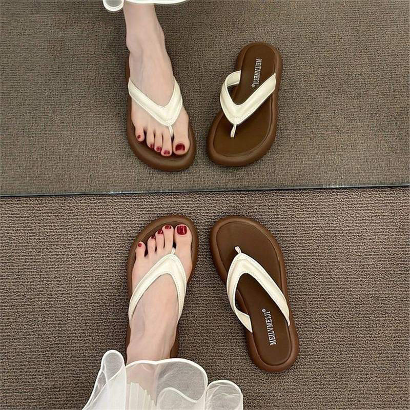 Non-slip Versatile Flat-sole Beach Sandals With A Thong Strap