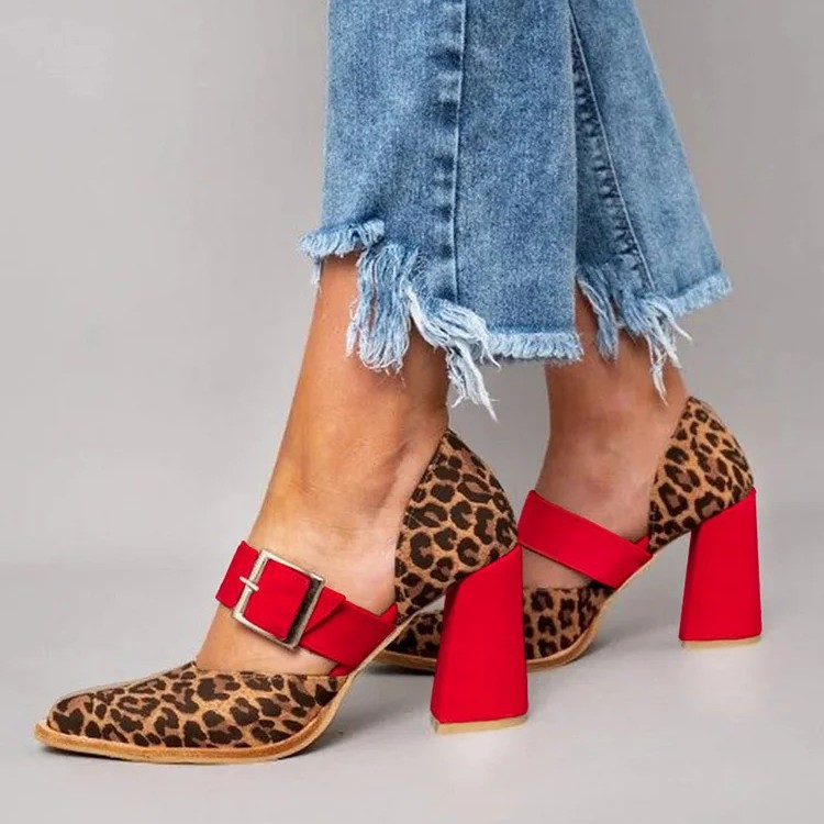Spring Fashion High Heel Pointed Belt Buckle Leopard Print Sandals foto 5