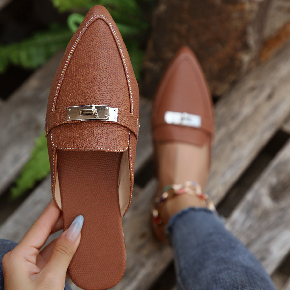 Pointed-toe Low Heel Leisure Semi-slippers Women's Shoes foto 3