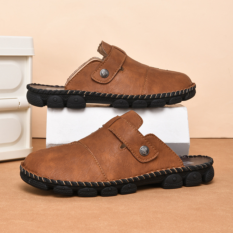 Summer Outdoor Men's Half Slippers Casual Lazybones' Shoes Fashion Handmade Stitching foto 5