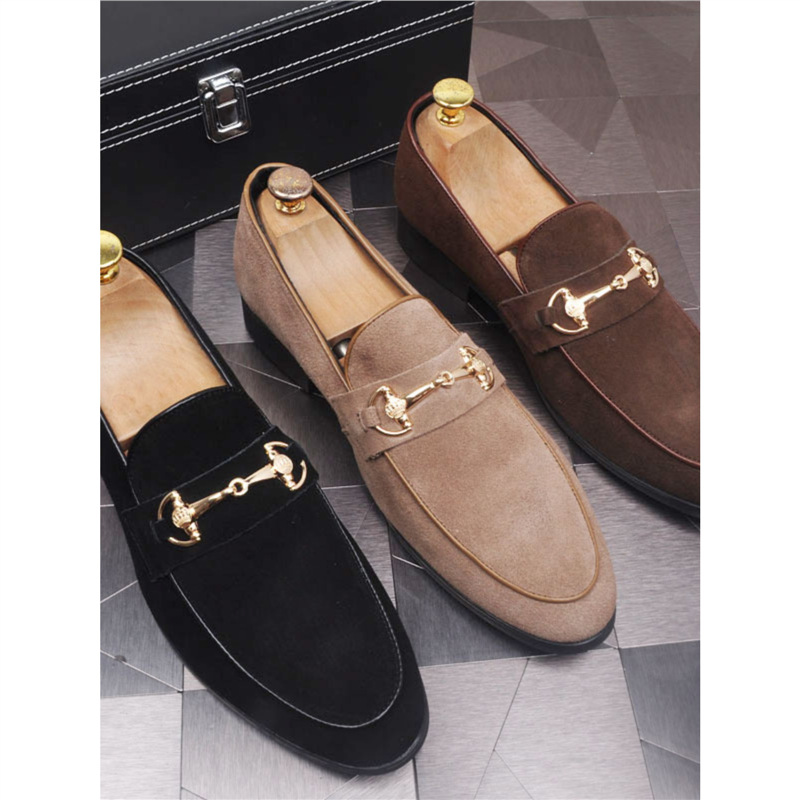 Men's Breathable Genuine Leather Slip-on Trendy Beanie Shoes Light Luxury Suede Leather Lazy Shoes foto 2