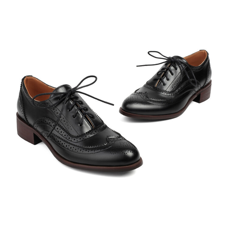 Color Matching Pumps Round Head Shallow Mouth Front Lace-up Women's Chunky Heels foto 3