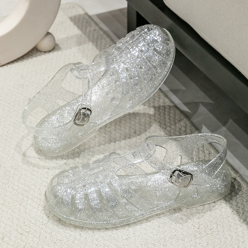 Crystal Flat Hollowed Sandals Roman Shoes Closed Toe Women's Sandals foto 2
