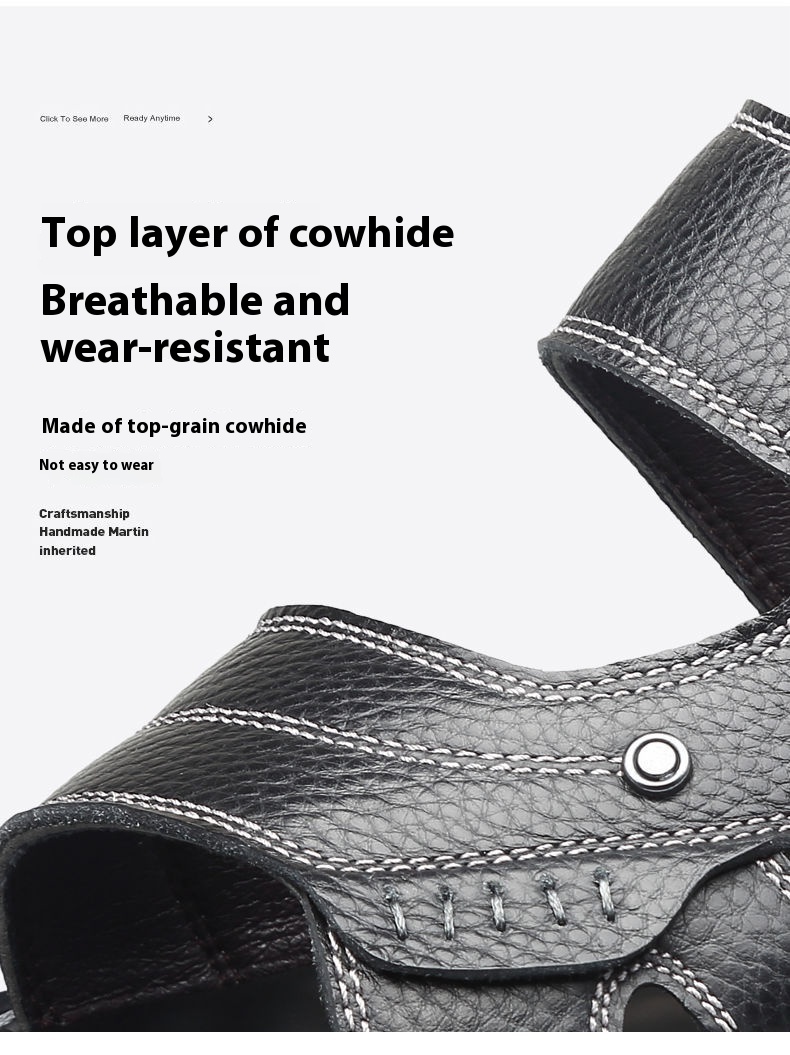 Men's Non-slip Casual First Layer Cowhide Sandal Slippers foto 2