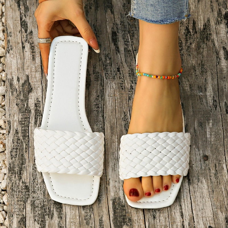 One-word Internet Celebrity Square Toe Flat Heel Women's Slippers foto 3