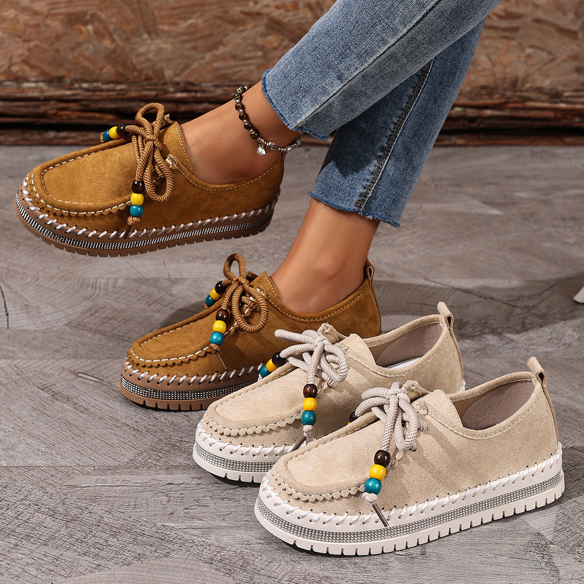 Retro Full-covered Thick-soled Women's Flats Soft-bottom Bean Shoes foto 4